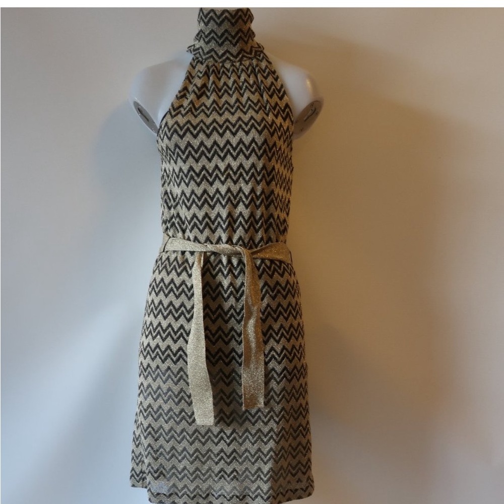 M Missoni metallic sleeveless tie waist dress turtleneck
